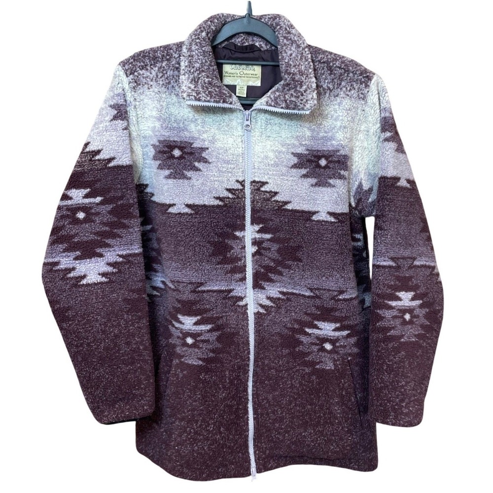 Cabela's Purple Aztec Geometric Sherpa Fleece Zip Up Jacket Women S